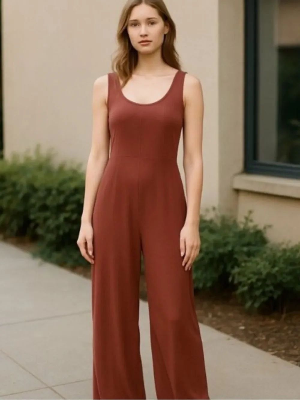 Athleta Wide-Leg Sleeveless Jumpsuit The Passenger Rust Orange size large